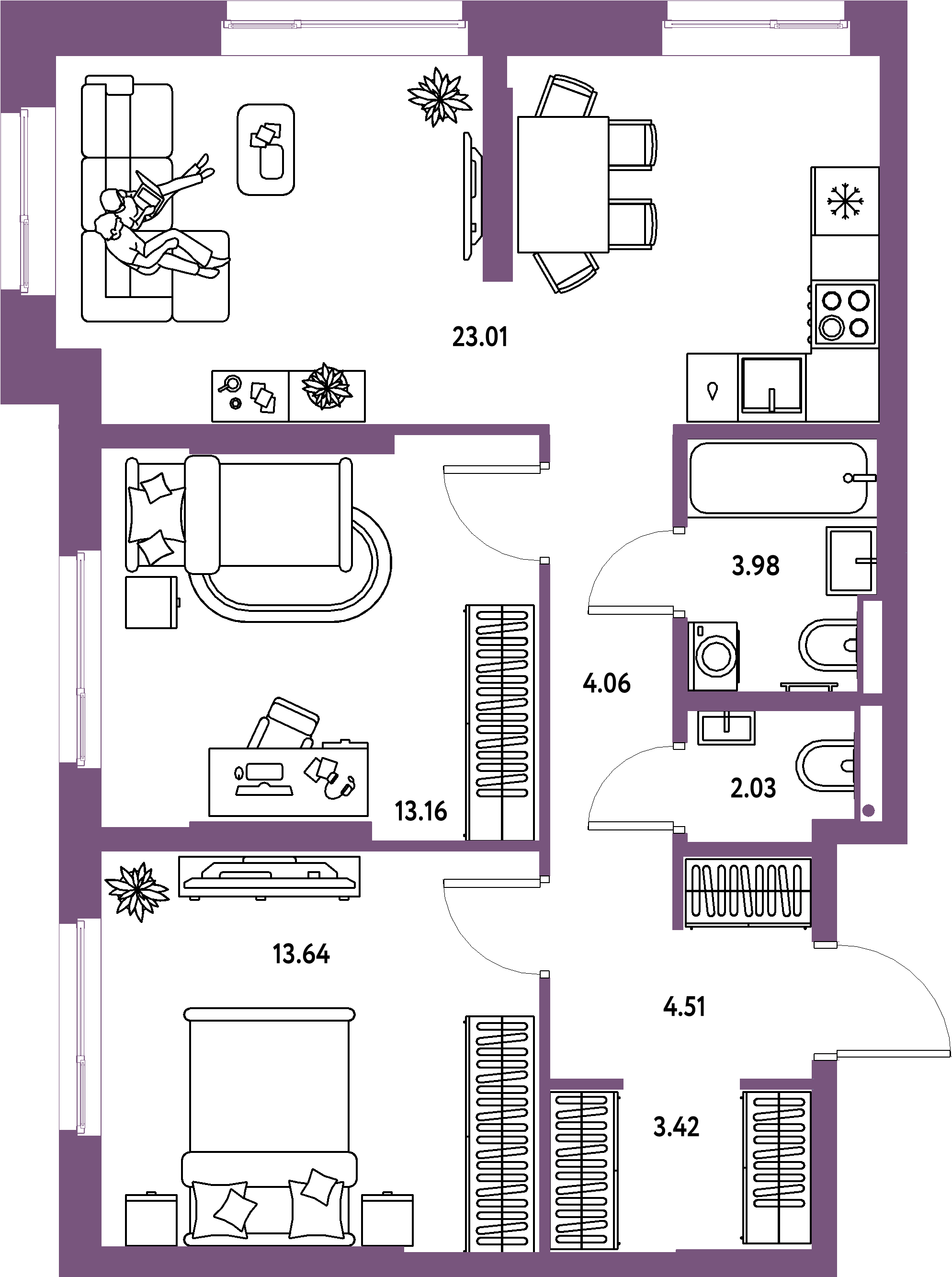 ЖК "Страна.Парковая"-3-комнатная 67.81 м²