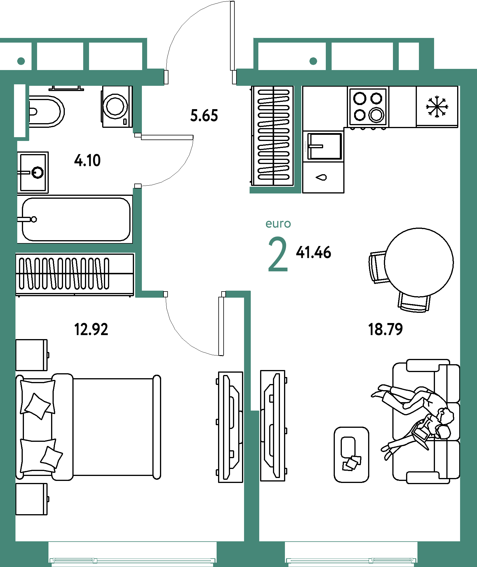 ЖК "Страна.Парковая"-2-комнатная 41.46 м²