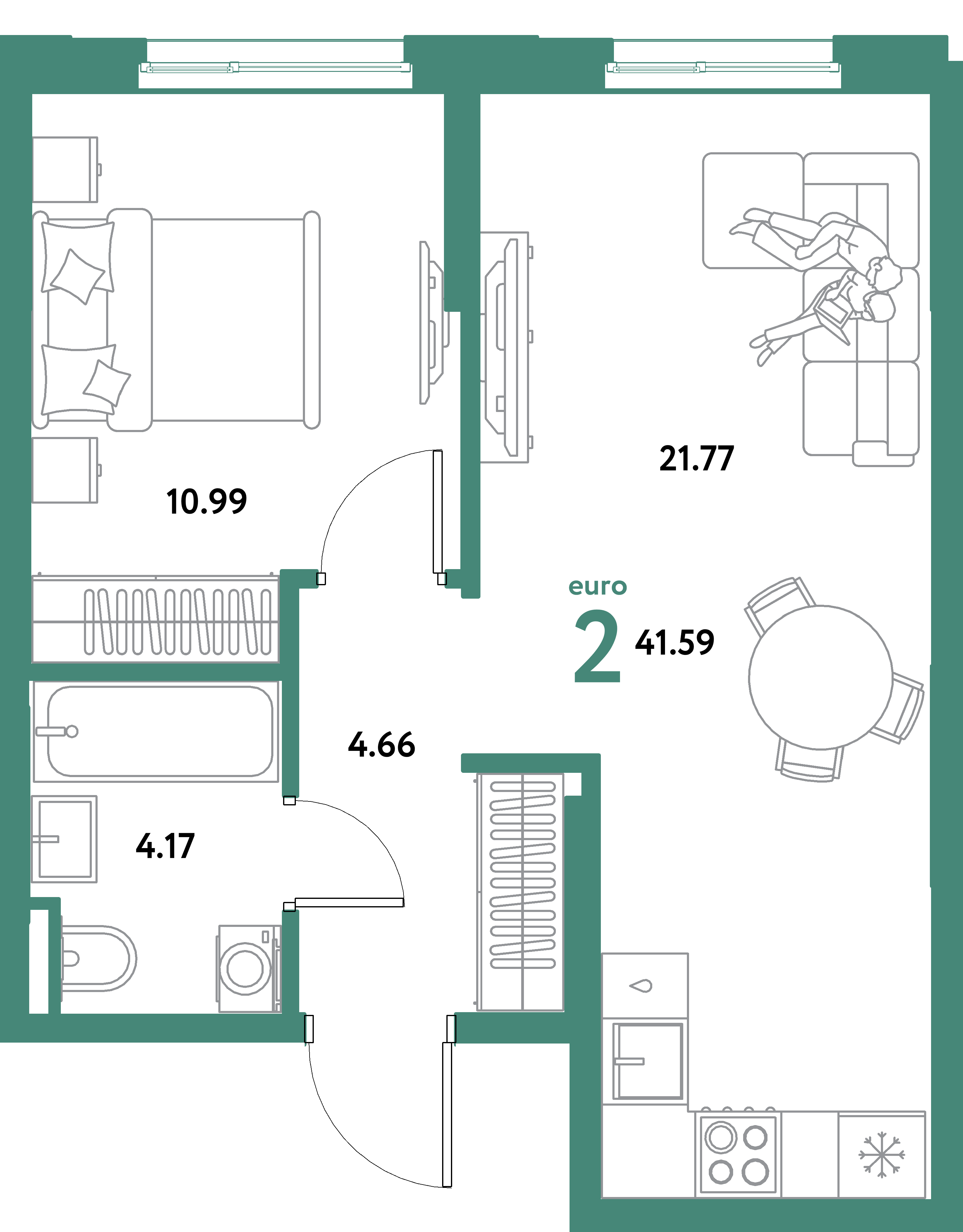 ЖК "Остров-сад"-2-комнатная 41.59 м²