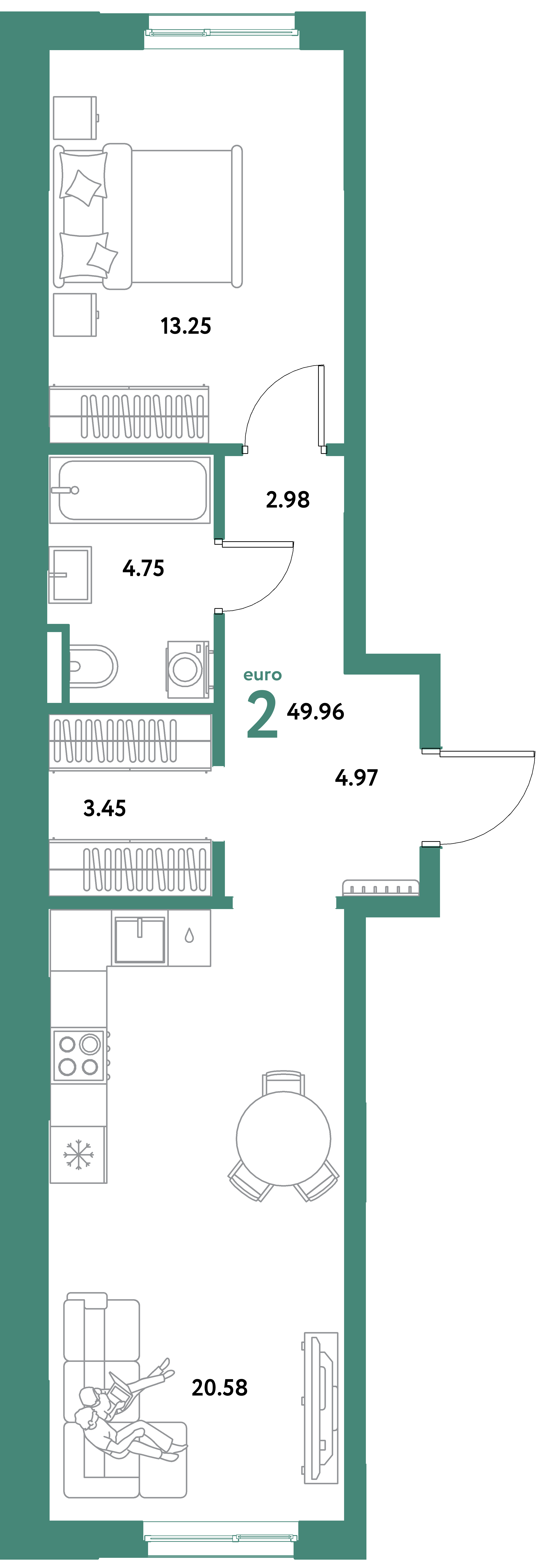 ЖК "Остров-сад"-2-комнатная 49.96 м²