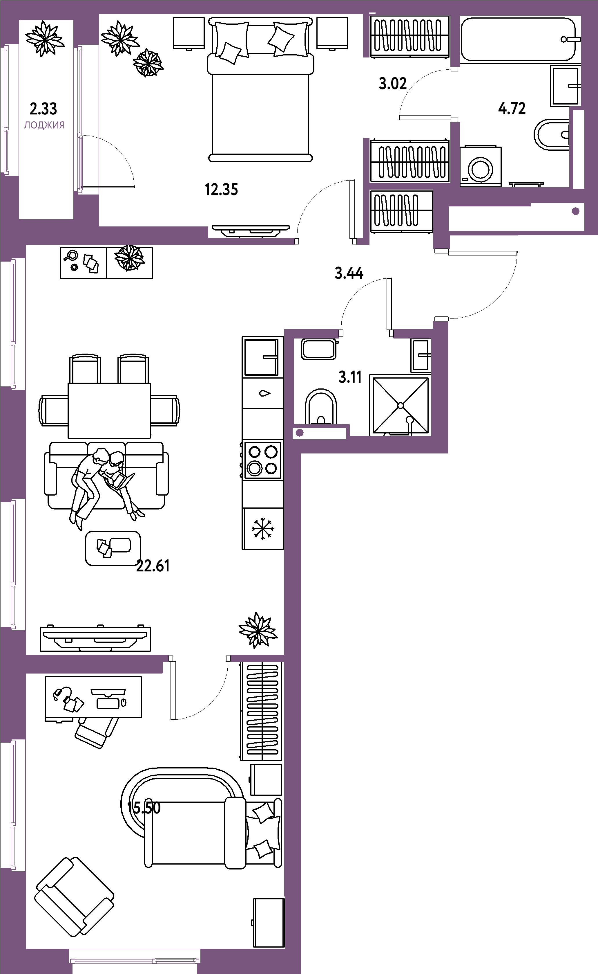 ЖК "Страна.Парковая"-3-комнатная 67.08 м²