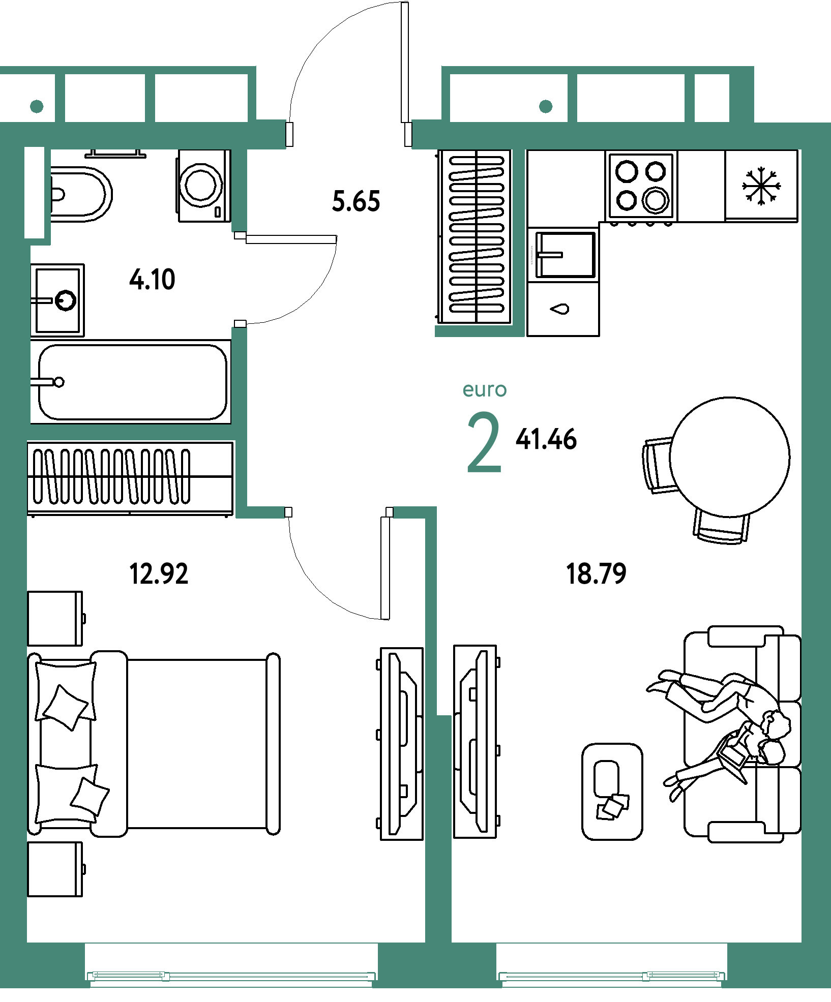 ЖК "Страна.Парковая"-2-комнатная 41.46 м²