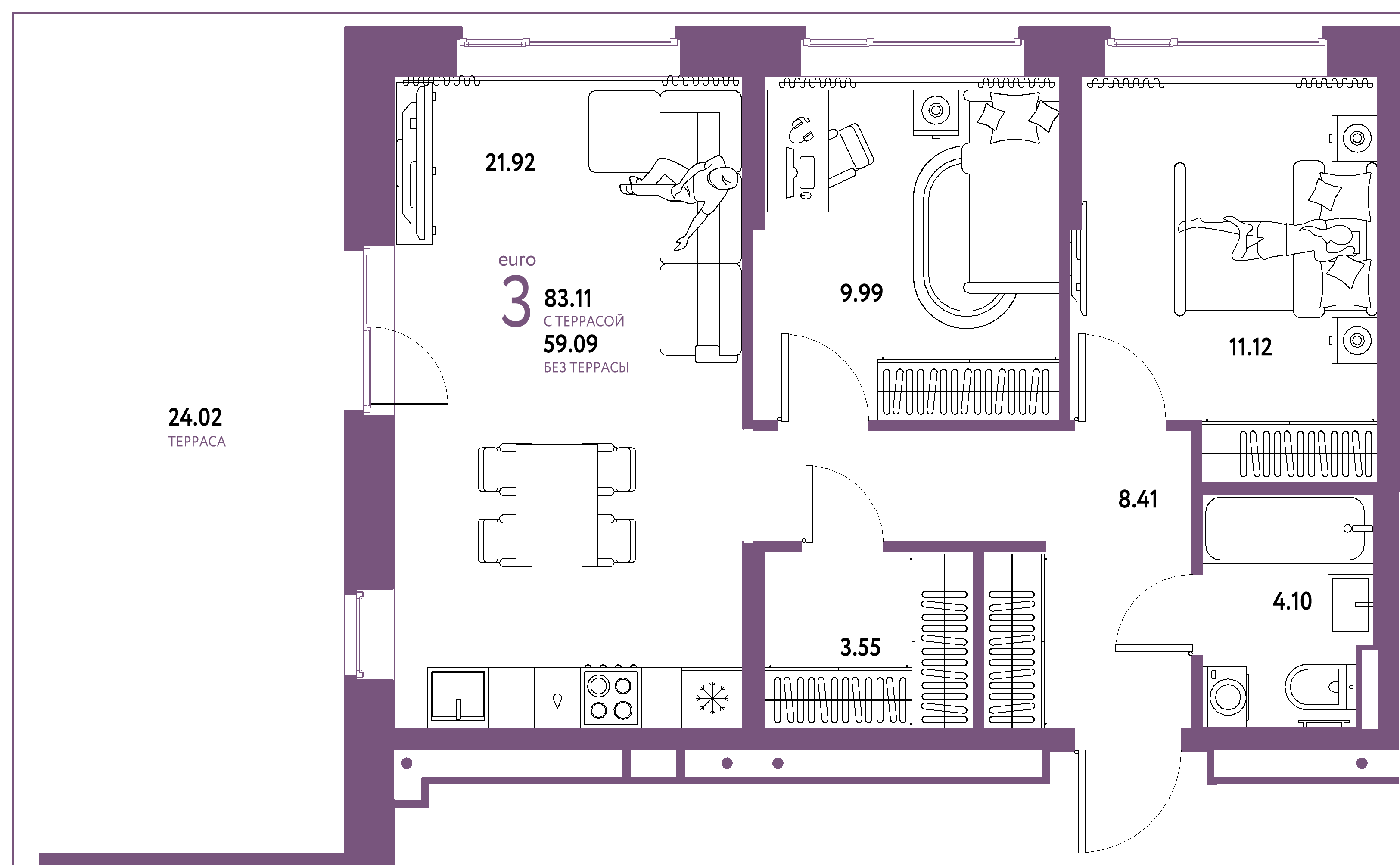 ЖК "Домашний"-3-комнатная 83.11 м²