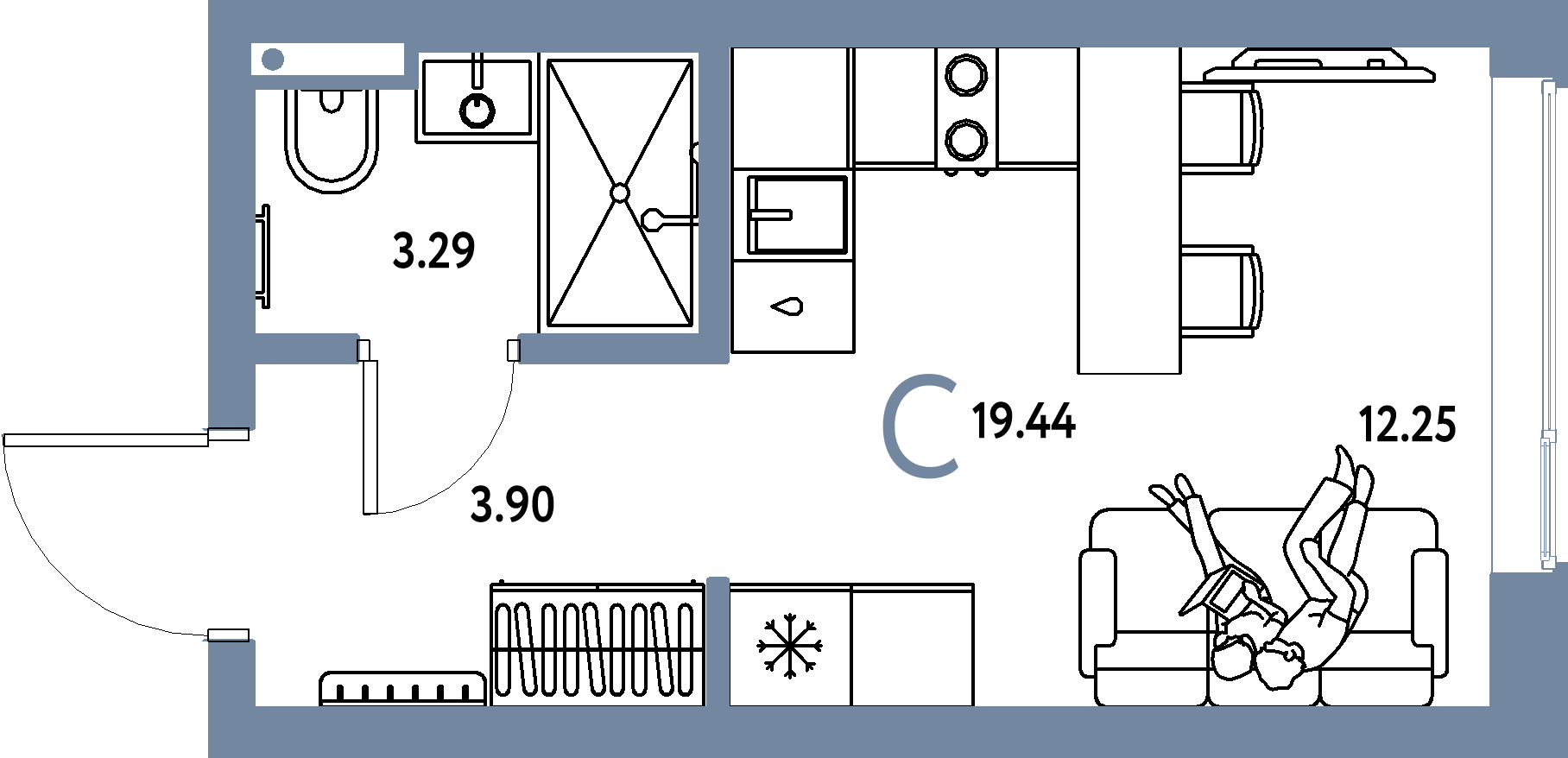 ЖК "Страна.Парковая"-Студия 19.44 м²