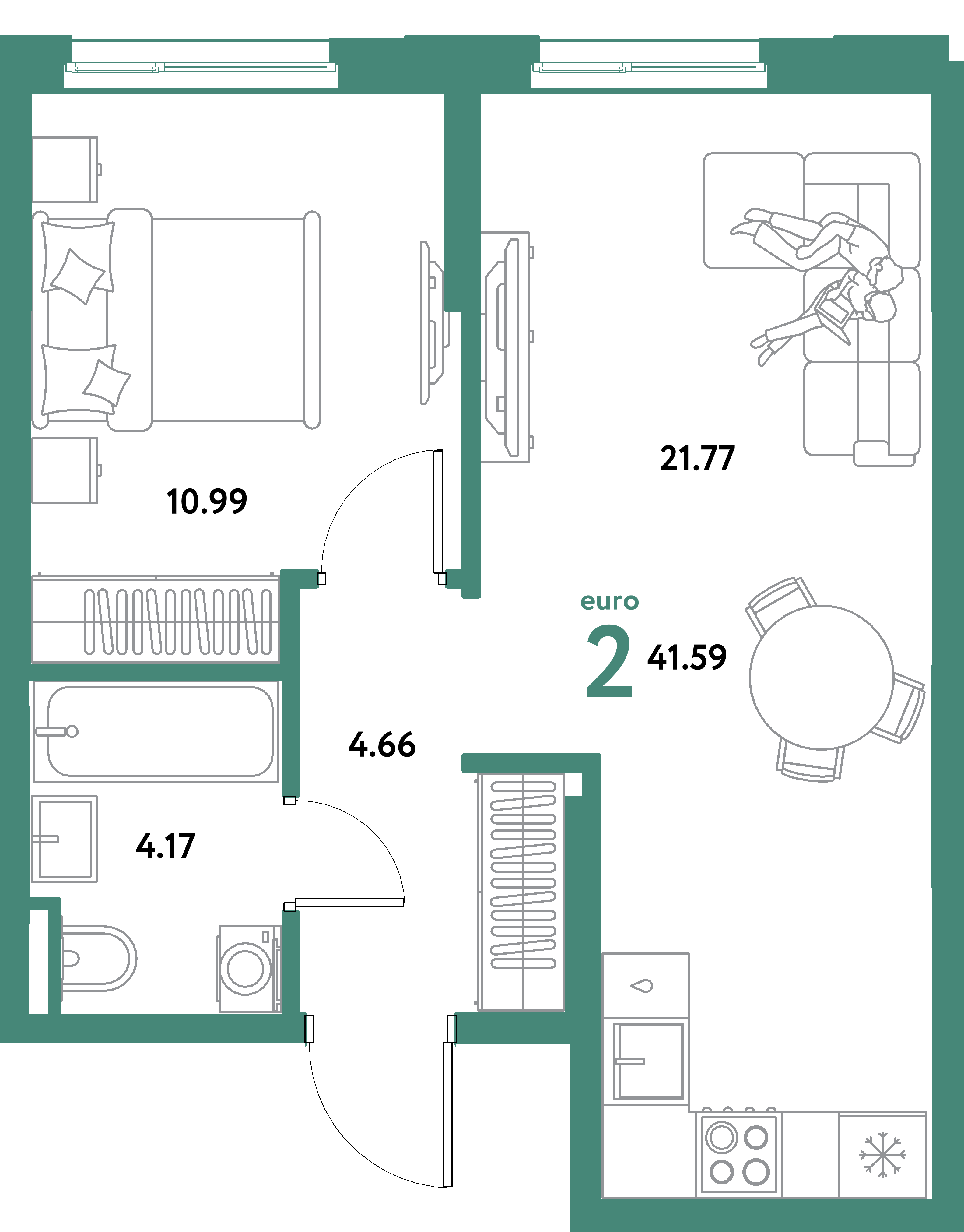ЖК "Остров-сад"-2-комнатная 41.59 м²