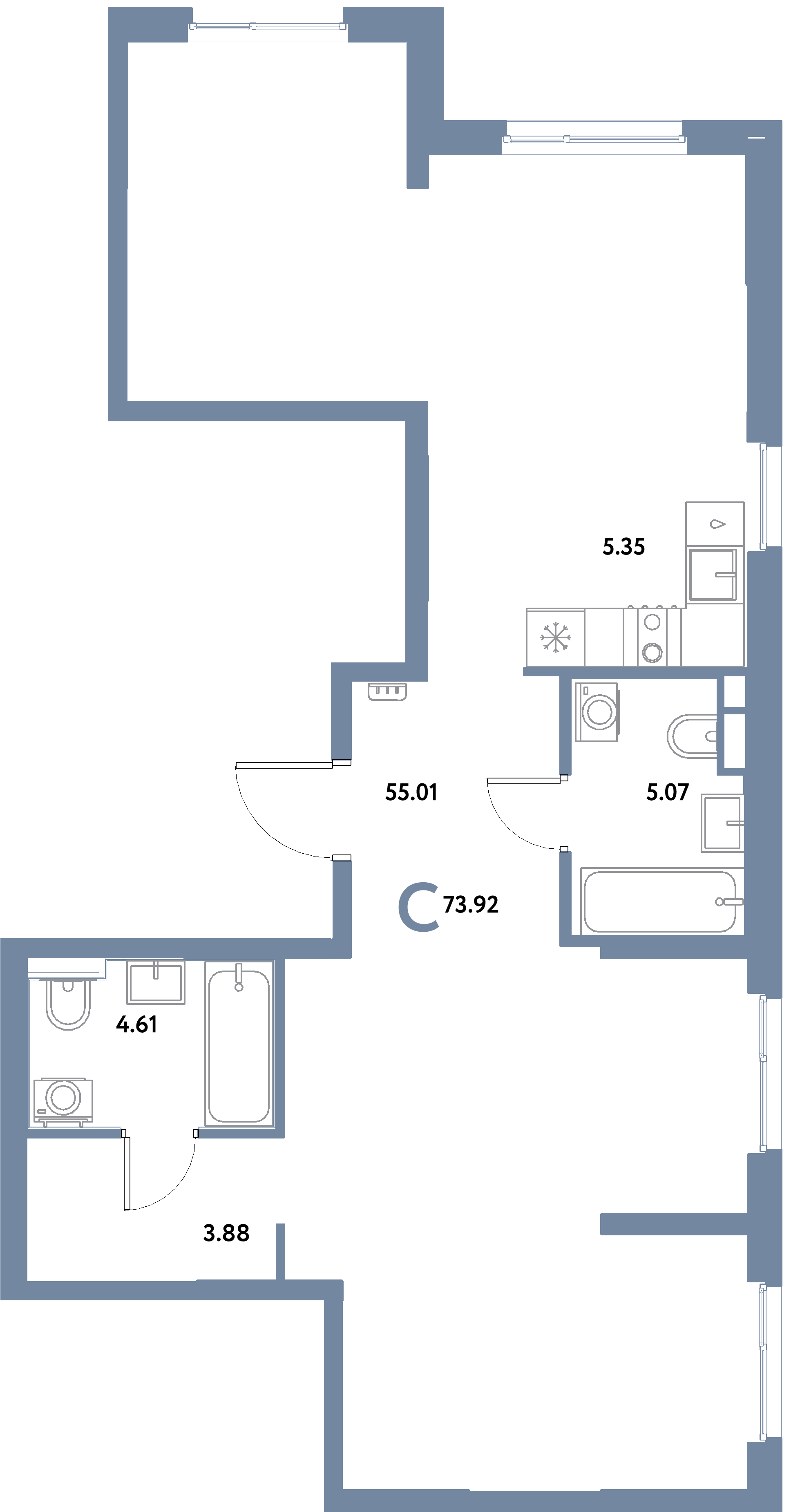 ЖК "Остров-сад"-Студия 73.92 м²
