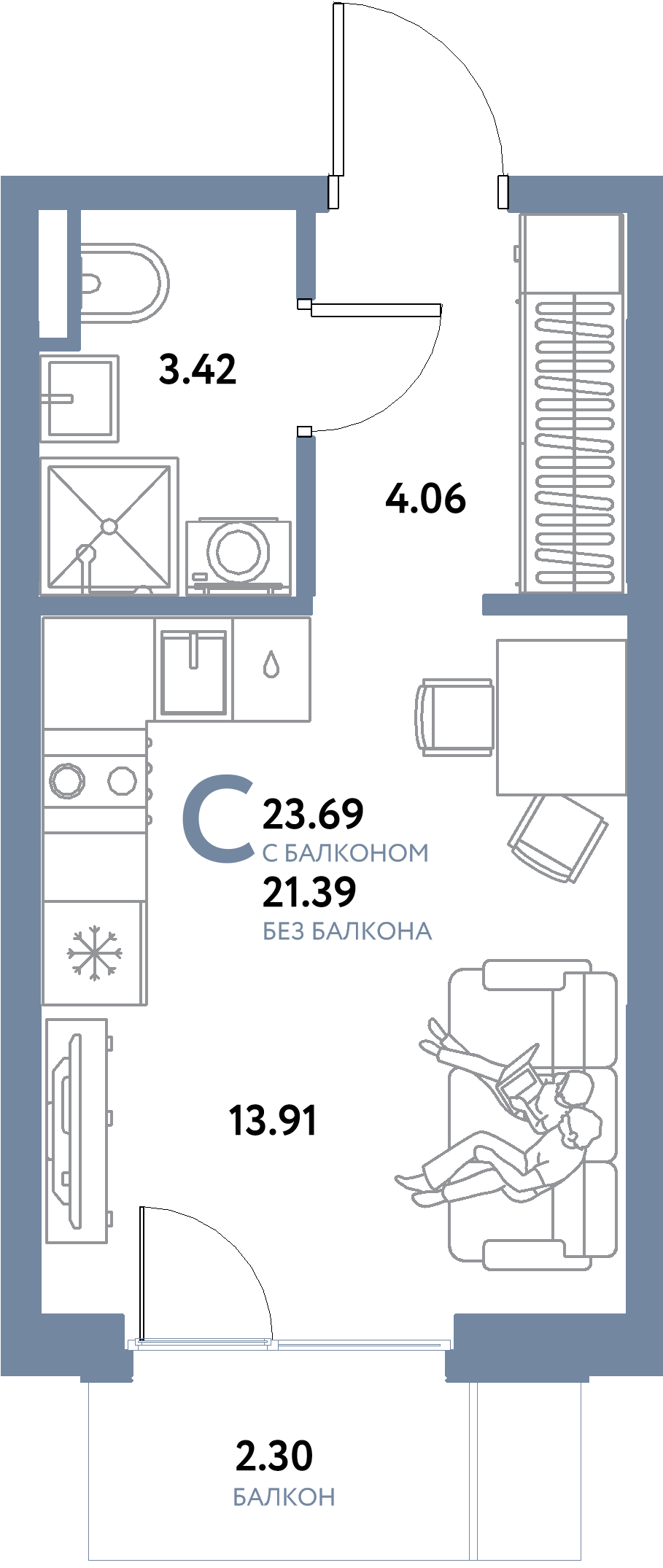 ЖК "Остров-сад"-Студия 23.69 м²