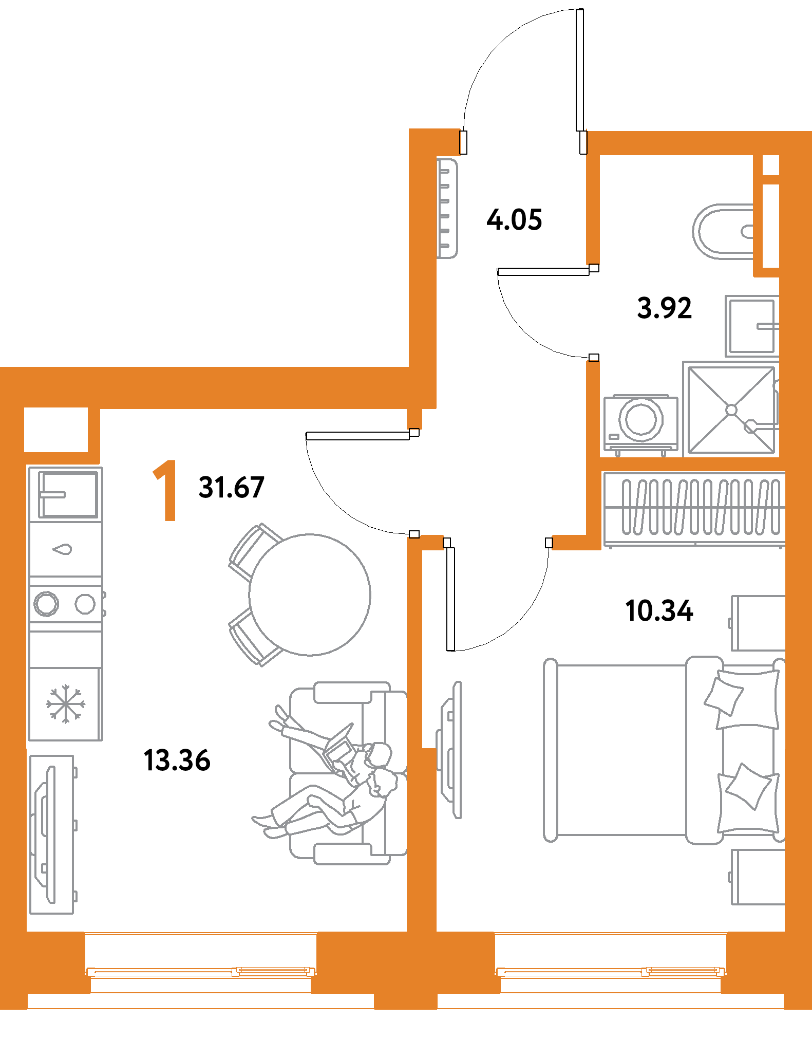 ЖК "Остров-сад"-1-комнатная 31.67 м²