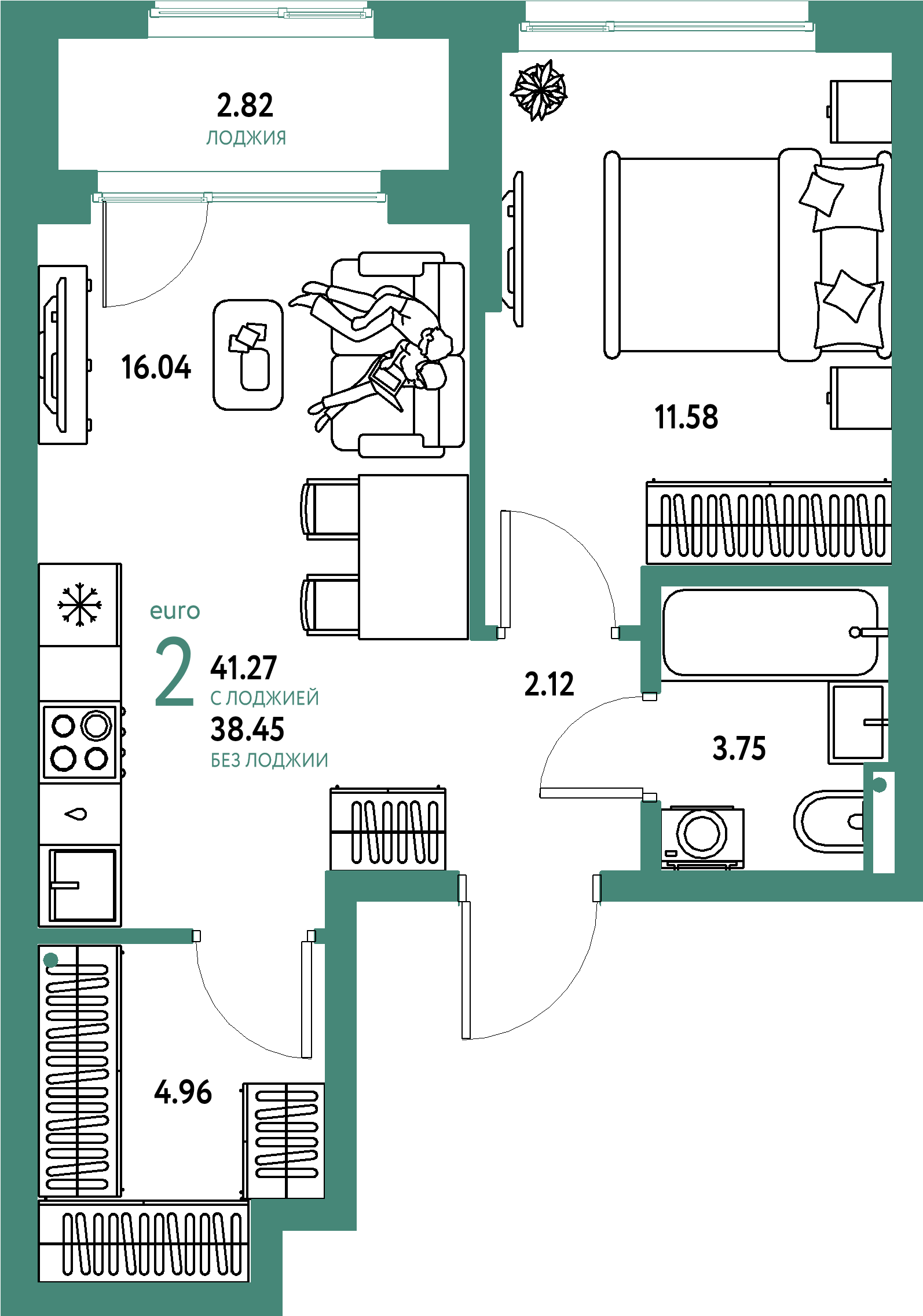 ЖК "Страна.Парковая"-2-комнатная 41.27 м²