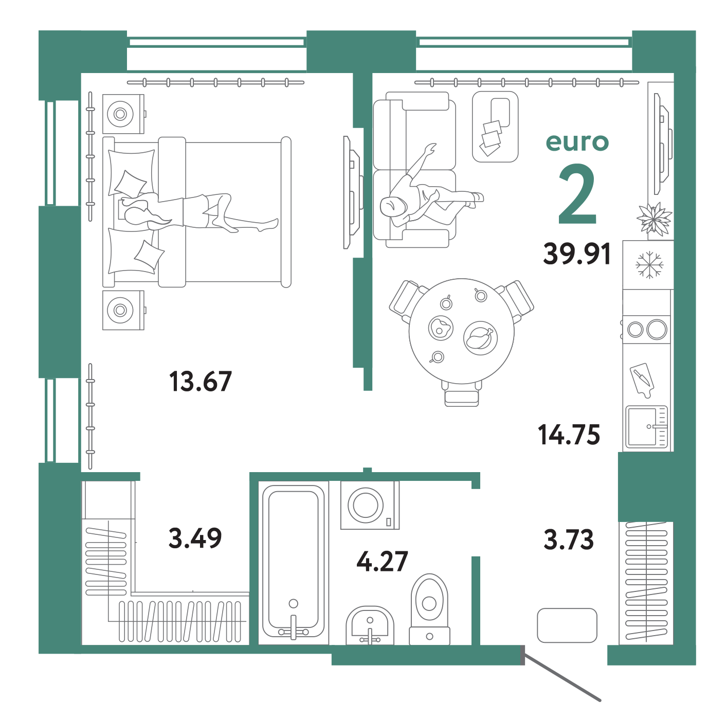 Купить 2-комнатную квартиру 39.91м², этаж №9 кв №336 в ЖК "Домашний ...