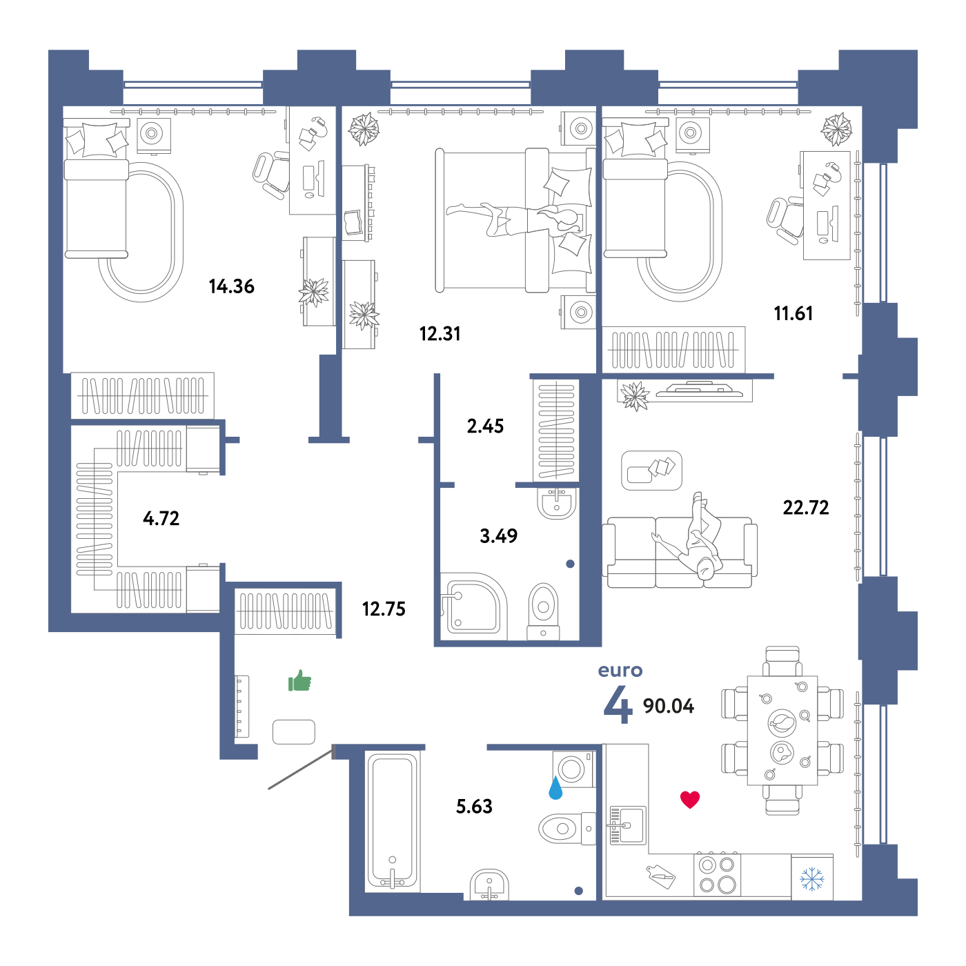 Купить 4-комнатную квартиру 87.36м², этаж №28 кв №461 в ЖК "Звездный ...