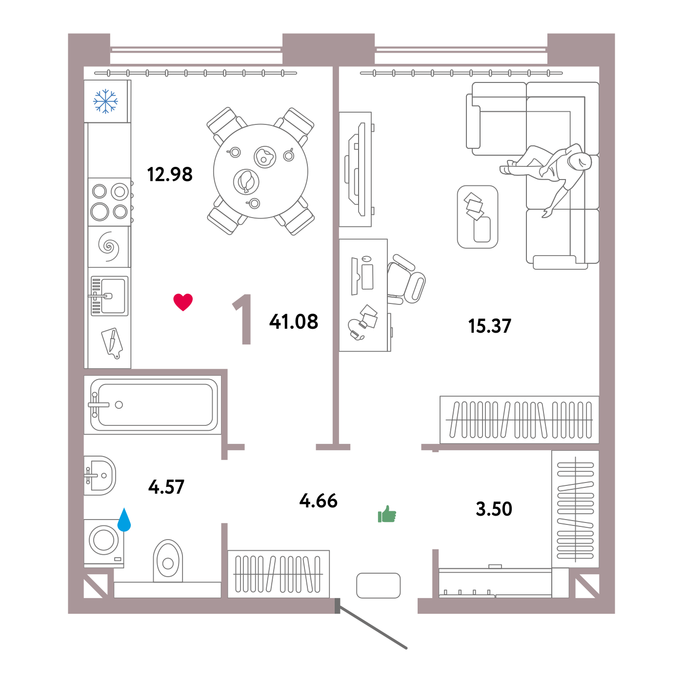 Купить 1-комнатную квартиру 41.08м², этаж №8 кв №400 в ЖК "ЖК WOW", дом ...