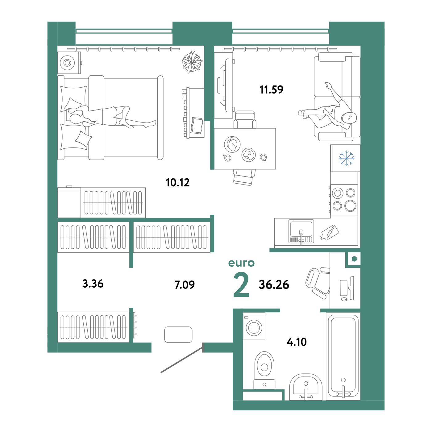 Купить 2-комнатную квартиру 36.26м², этаж №12 кв №272 в ЖК "Домашний ...