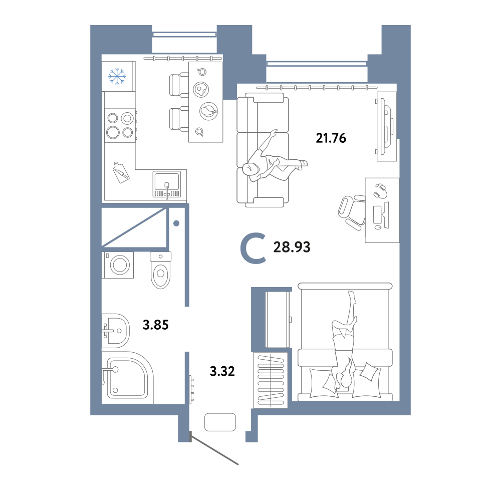Планировка: Студия 28.9 м² в ЖК Европейский берег 2.0, Европейский